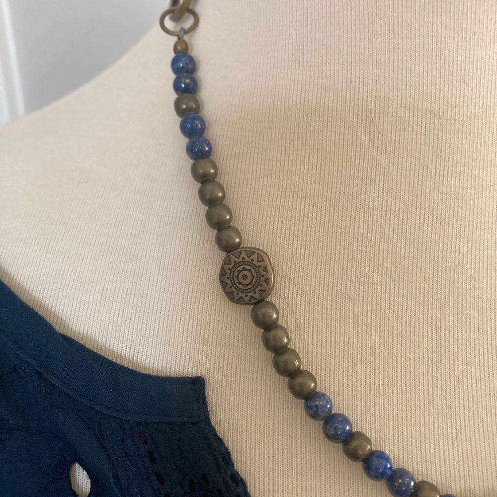 Gorgeous lapis and brass bead necklace - Picture 3 of 4